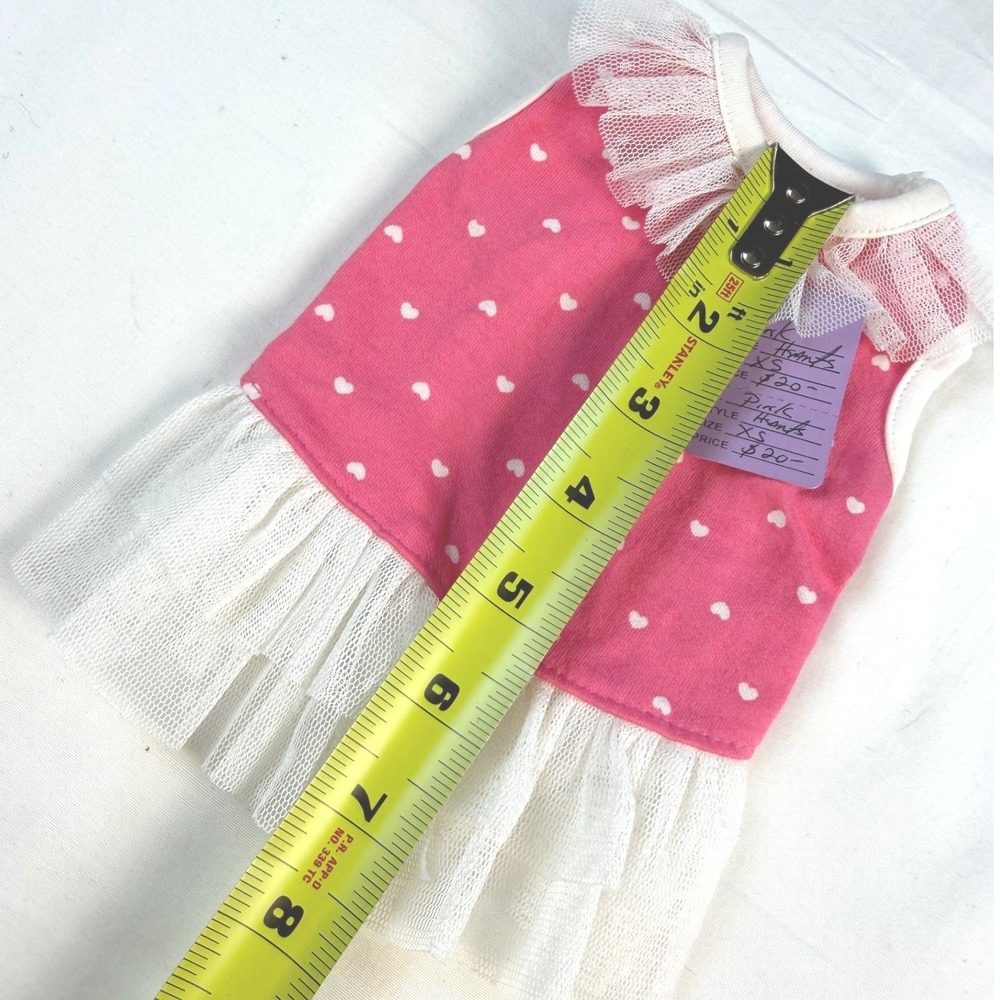 Boutique Pet Dress XS Pink White Heart Tutu Ruffle Sleeveless Dog Cat NWT - Picture 2 of 5